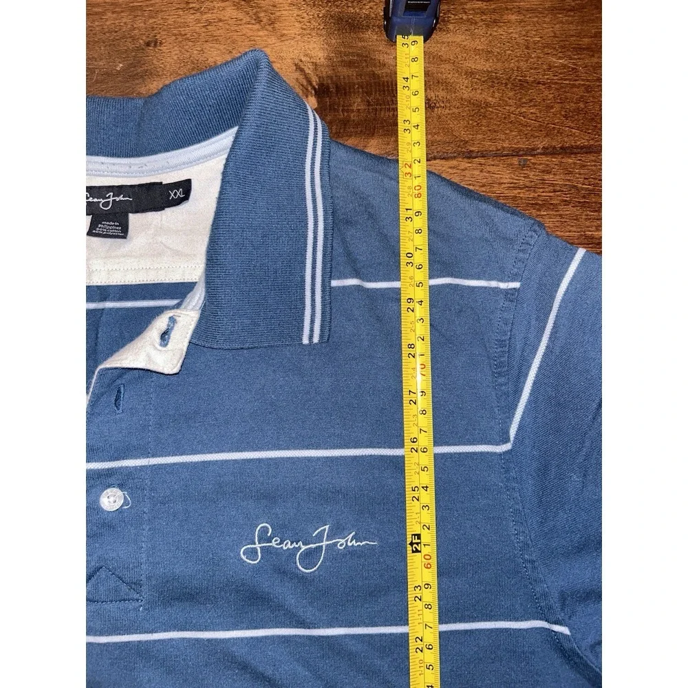 Sean John Mens Vintage Y2K Polo Shirt XXL Blue‎ Stripe Hip Hop Golf Used